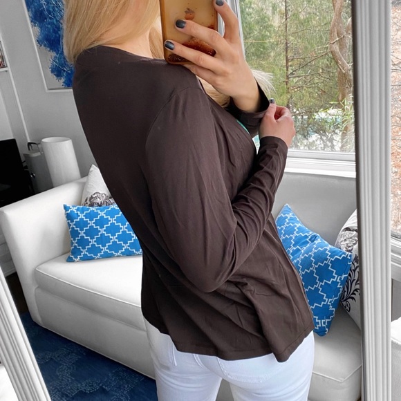 🤎 OLSEN BROWN BLUE GREEN MULTI 2-in1 FRONT TIE LONG SLEEVE PULLOVER TOP! - Picture 4 of 13